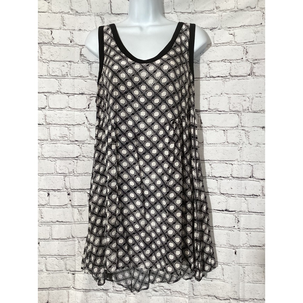 Free People Black White Geometric Sunburst Print Mini Dress Drop Waist Large
